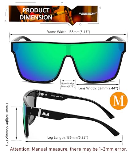 Image of FEISEDY Sunglasses for Women Men, Fashion Mirrored Single Lens Shades | 80s Rave Neon Oversized Sun Glasses, Driving Beach UV400 Sunnies B2996