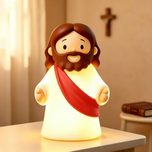 KangTen CHEN Jesus Night Light Rechargeable Bedside Night Light Dimmable Silicone LED Light Ideal for Religious Gatherings Gifts for Sunday School Baptism Presents Easter Egg Decorations (red)