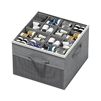 Aokeyee Shoe Organizer for Closet, 2 Pack Foldable Shoe Storage Organizer Box Bin with Adjustable Dividers and Clear Cover, Fits up to 16-32 Pairs