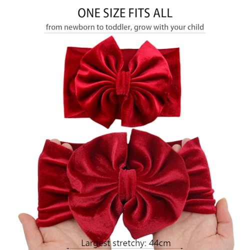 Valentines Bow Headband for Baby Girls Pink Red Love Heart Hair Bow Hairband Toddler Kids Velvet Bowknot Headwrap Stretchy Wide Turban Hair Accessories TSFD61 (Red Heart Set, Onesize)3