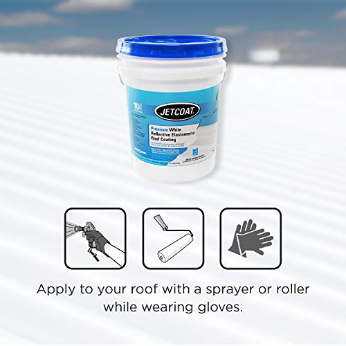 Jetcoat Cool King Reflective Acrylic Roof Coating, Waterproof Elastomeric Sealant, 5 Gallon, 10 Year Protection (White) #TOP1