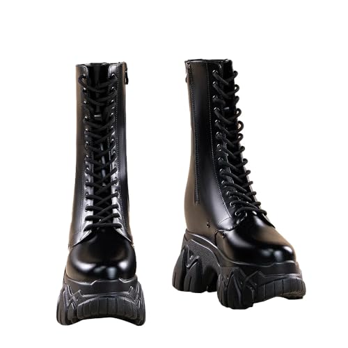 KIRA KIRA Women Cosplay Props 18cm/7in Heightening Elevator Shoes Black Invisible Thick-Soled Wedge High Heel Boots