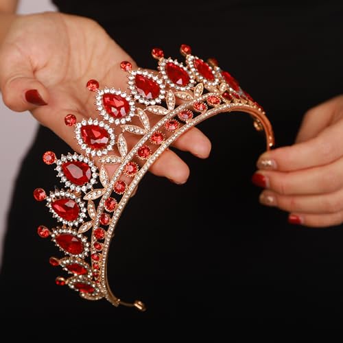 Diadema de cristal sofisticada y joyería para boda con pedrería roja 3