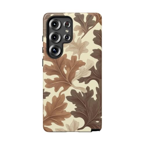 Coque rigide mate Samsung S25 Ultra marron anti-traces motif feuille de chêne