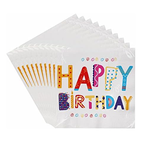 LAVY Happy Birthday Napkins Disposable Serviettes Cocktail Napkins Happy Birthday Luncheon Napkins Tissues Beverage Disposable Tableware Eco Friendly Birthday Party Supplies 33x33cm (Pack of 20) Cover