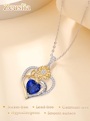 Birthstone Sunflower Necklace Birthday Gifts for Women，925 Sterling Silver You Are My Sunshine Pendant，Single/Double Birthstones Necklace Anniversary Jewelry Gifts for Wife Mom Grandma4