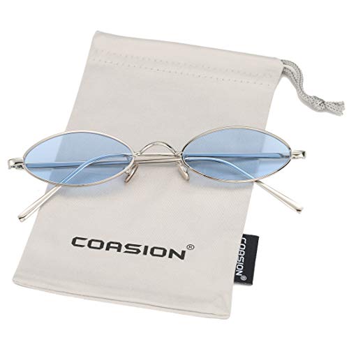 Image of COASION Vintage Small Oval Aesthetic Sunglasses Retro for Women Men Hippie Cool Metal Frame Sun Glasses