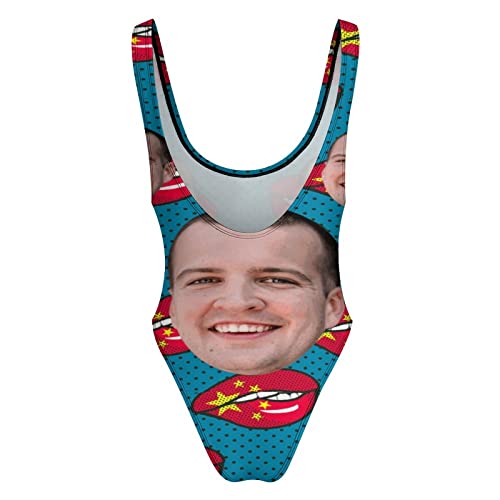 Custom One-Piece Swimsuits With Face Photo Novelty Swimwear Tummy Control Bathing Suits For Women (Xs-2Xl), China Lips Young Man Smiling S #TOP5