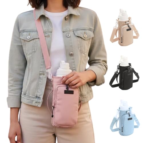 Bolsa Porta Garrafa Squeeze para Copo Térmico Com Alça Ajustável Shoulder Bag Para garrafas de agua (Rosa)