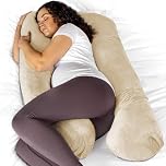 Aamira Cream & Dark Grey Two-tone Pregnancy Pillow, U Shaped 130x75cm Shredded Memory Foam Maternity Pillow, Full Body Support Pregnancy Pillows for Sleeping, Machine Washable & Removable Velvet Cover