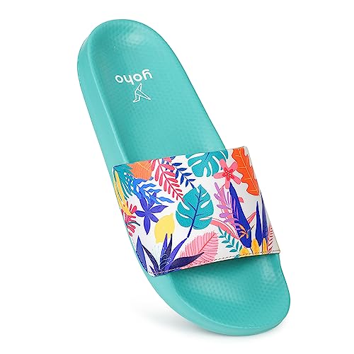 Image of YOHO Tropica Printed Comfortable Women Slides | Stylish Rainy Footwear & Waterproof Monsoon Sandals | Soft Inner Lining On Strap