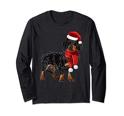 dachshund dogs with tree christmas lights xmas gifts pet dog Maglia a Manica