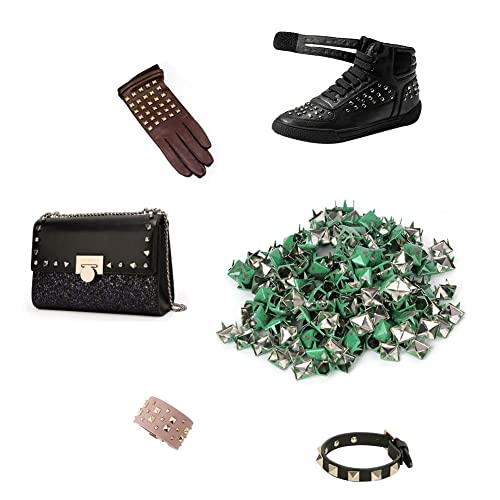 Hapivida Four Jaw Square Rivets, 200Pcs 9Mm Diy Craft Metal Pyramid Studs Decorative Rivet For Bag Leather Clothing Shoes Jewelry (Green) #TOP3