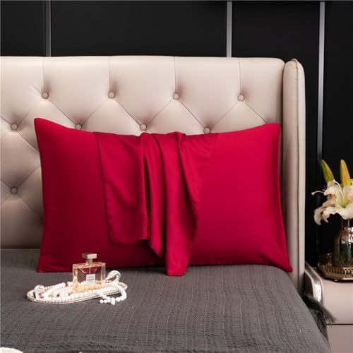 Funda de Almohada de Seda Natural para Cama, Funda de Almohada para Dormir, Color sólido, Funda de Almohada Tipo sobre, Rojo, 48 x 150 cm, 1 Unidad