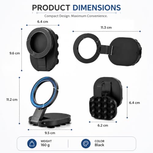 Image of GK ELITE 3-in-1 Magnetic Suction Cup Phone Mount with 18 Suction Cups, 360 Degree Rotatable Foldable Mobile Holder and Adjustable Stand for Car, Gym Equipment, Kitchen, Office and Home