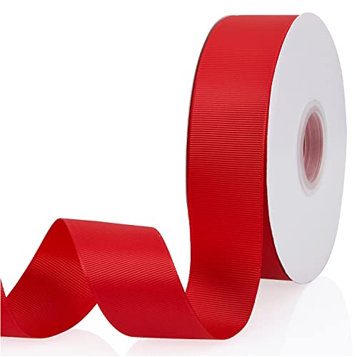 Red 1-1/2" X 50 Yards Solid Color Double Faced Grosgrain Ribbon for Gifts Wrapping, Wedding, Party, Crafts, Hair Bows, Flowers, Home DIY Decor