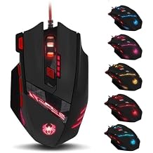zelotes Gaming Mouse,9200DPI USB Wired Ergonomic Optical Gaming Mice,8 Buttons,7 Kinds of LED Lights,Weight Tuning Set, for Laptop,PC,Mac - Black