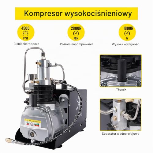 Sprężarka TUXING 4500Psi Pcp, wysokociśnieniowa elektryczna sprężarka powietrza, stacja napełniania PCP Paintball do gaszenia pożarów i nurkowania, testowanie ciśnienia i szczelności (30Mpa) 220V