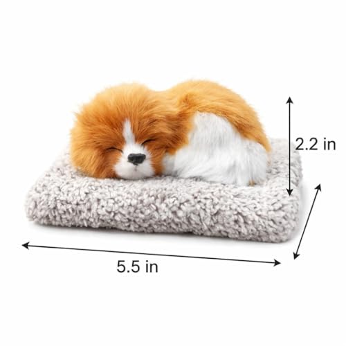 Image of Sleeping Dog Car Dashboard Toy with Soft Plush Fur and Non Slip Base - Cute Puppy Decorative Showpiece for Car Interior, Home Decor Desk Accessory for Dashboard Styling(White & Beown)