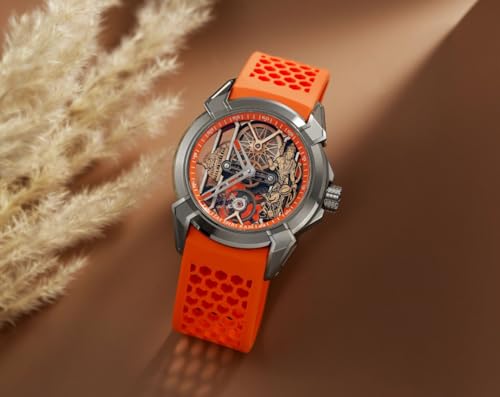 Image of Luxury Automatic Shree Ram Edition Watch for Men- Women Heavy Open Machine Design with Orange Straps, Shri Ram ji & Hanuman ji Artwork, Ayodhya Mandir Dial | Premium Devotional Wristwatch [41mm Bezel] 1Year warranty]