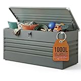 Olsen & Smith 1000L Extra Large XL Metal Outdoor Garden Storage Box - Weather Resistant Heavy Duty Garden Box with Built In Lock - Massive Capacity Storage Chest for Tools Cushions Toys & More, Grey