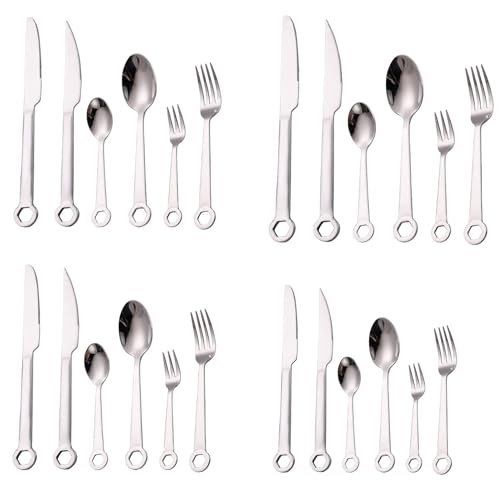 Cutlery Set Stainless Steel Wrench Handle Flatware Set for 4, Food-Grade Serving Cutlery Set Tableware Eating Utensils Knives Forks Spoons Set Gift