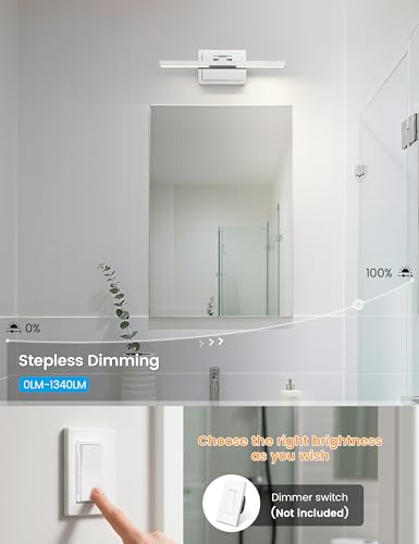 Image of NIORSUN 15.7 Inch Modern Bathroom Light Fixture, 20W 5CCT Dimmable LED Chrome Bathroom Vanity Lights Over Mirror, Vanity Lights for Bathrooms Restroom Mirror- ETL Certified