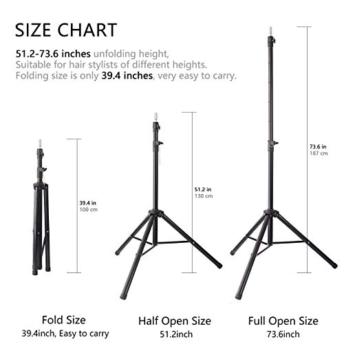 Wig Stand Tripod Mannequin Head Stand Heavy Duty Metal Adjustable Wig Head Stand for Canvas Block Head Styling Making Wigs Displaying Cosmetology Hairdressing Training Manikin Head with Carry Bag - Thumbnail 2