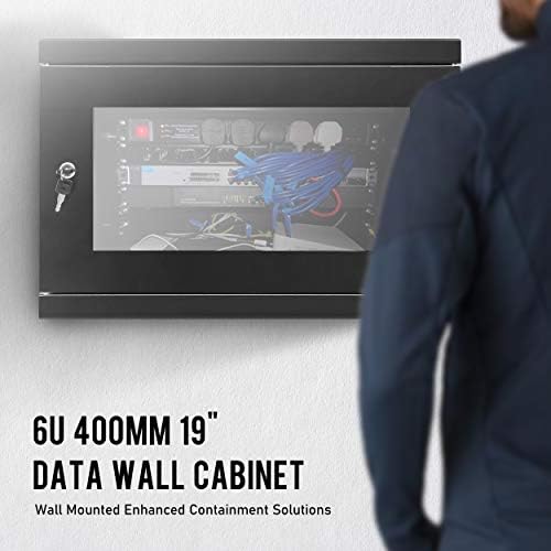 Dynamode Server Rack Data Cabinet - 6U 400mm Deep Wall Mounted 19 Inch Storage Rack for Home, Office, Server Room Computer Equipment with Glass Door, Removable Side Panels, Front-Rear Lockable