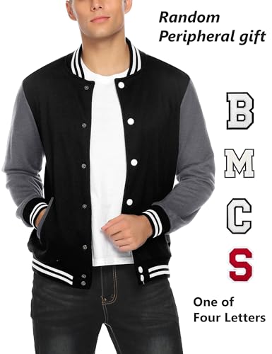 Image of COOFANDY Mens Slim Fit Varsity Baseball Jacket Bomber Cotton Premium Jackets, Charcoal /Black, XX-Large