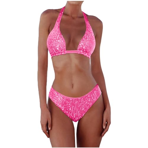 Dos Piezas Conjunto Bañador para Mujer Bikini de Lentejuelas Vikini Sexy para Mujer con Parte Superior y Tanga Conjunto Bikini Triangulo Traje de Baño Biquini a la Moda de Playa Piscinas (L)
