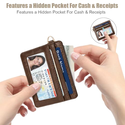 Image of Slim Credit Card Holder Crocodile Wallet Women Thin Wallets | Alligator Print RFID Blocking Minimalist Lightweight Pocket Small Cute Cards Holders ID Window, Coffee Croc