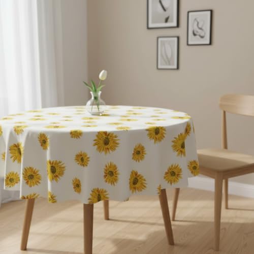 Image of HOMEMONDE 100% Cotton Premium Dining Round Table Cover, 45 x 45 Inches Floral Printed Table Cloth 4 Seater, Round Table Cover - (114 x 114 CM, Sun Flower - Multicolor)