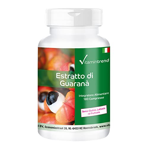 Estratto di guaranà 300 mg - concentrazione 4 volte superiore - con 10,5 mg di caffeina per dose giornaliera - vegano - trattamento di 6 mesi - 180 compresse | Vitamintrend®