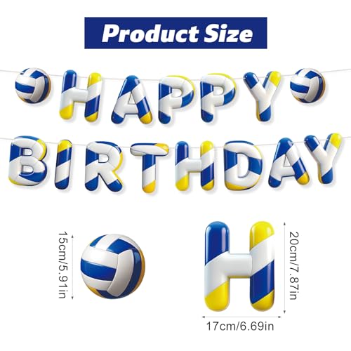 Image of Sport Birthday Banner, 3D Sport Theme Happy Birthday Banner (Volleyball) | Decoration Funny Ball Themed Party Supplies Suitable for Kids Teenagers Adults