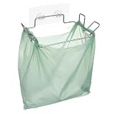 Zyghjort Over Cabinet Trash Bag Holder, Portable Hanging Trash Can Stainless Steel Trashes Bag Holder for Kitchen Cabinets Doors Wall Adhesive Hanging Garbage Bins, with Wall Sticker Base