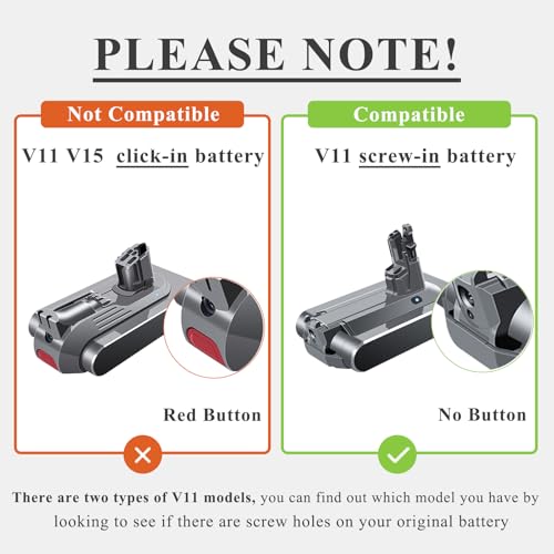 5.8Ah V11 SV14 Battery Replacement for V11 Screw-in Battery【Not for Click-in Type】 25.2V Compatible with V11 Animal Cordless Vacuum Screw in Type