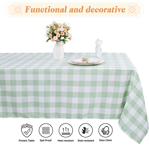 Kesfey Light Green Gingham Tablecloths Polyester 140x200cm Rectangle Checkered Tablecloth Plaid Table Cloth Wipe Clean Waterproof Wrinkle Free for Dinning Outdoor Restaurant Party Buffet Decoration - Image 3