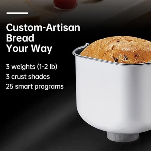 Panificadora, Máquina De Pan Programable 25 En 1 Con Capacidad Para 2 Libras, Con Dispensador De Frutas Y Nueces, Bandeja Antiadherente, 3 Tamaños De Pan, 12 Horas De Reserva, Recetas (Gris) - imagen 5