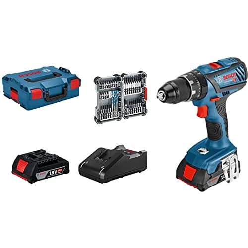 Bosch Professional 18V System Akku Schlagbohrschrauber GSB 18V-28 (max. Drehmoment: 63 Nm, inkl. 35tlg. Impact Zubehör-Set, 2x 2,0 Ah Akku, in L-BOXX 136) - Amazon Edition