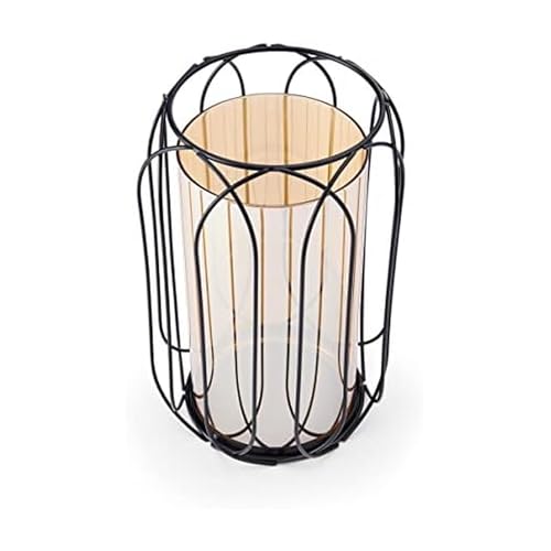 Image of Elements 6.89x6.89.10.43 Inch Black Metal Wire with Amber Glass Insert Votive Holder, for Use with Wax or Flameless Canlde