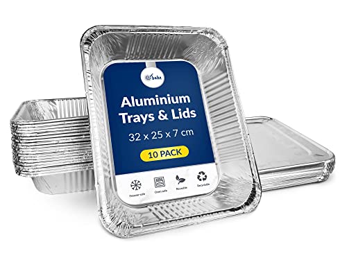 Bandejas De Aluminio Con Tapa 800ml | Pack De 30 Unidades | Tamaño 21x14 Cm | Aptas Para Horno, Microondas Y Congelador