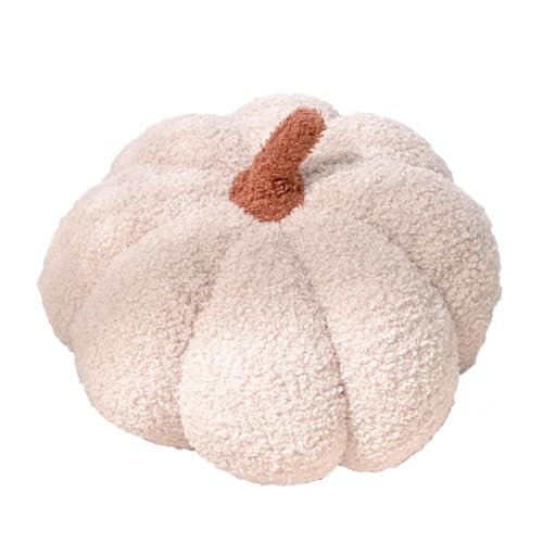CUEMOON Cuscino a forma di zucca, crema 3D, in peluche e zucca, 30 cm, colore: bianco latteo,Bianco Latte, 20cm