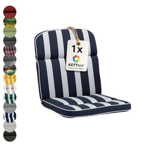 KETTtex EXKLUSIV Auflage Niederlehner Blau gestreift I Gartenstuhl Polster 100x50x7cm I KTH3 Sitzauflage weich & robust I atmungsaktive Stuhlauflage I UV-beständiges Sitzkissen I Dessin 8521