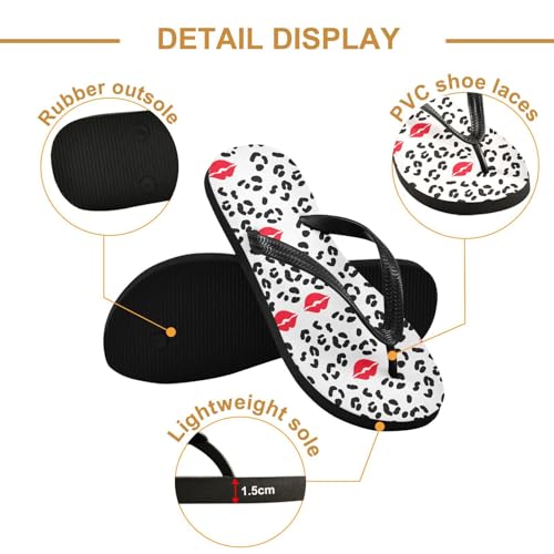 Lips Black Leopard White Flip Flop Beach Summer Casual Sandal for Women & Men Shower Shoes 208618302