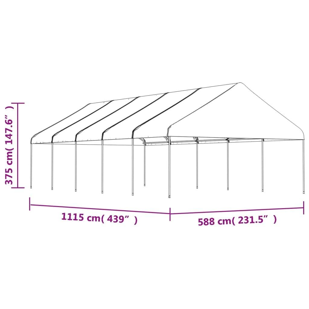 Pawilon ogrodowy z dachem, biały, 11,15 x 5,88 x 3,75 m, z polietylenu, stalowa rama, na taras, balkon, kemping, imprezę w ogrodzie, imprezę, grillowanie, uroczystość