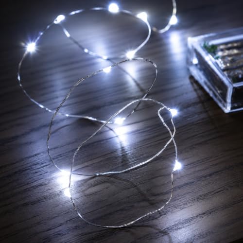 Image of Festive Lights 2m 20 LED Battery Powered Decorative Micro Firefly Fairy String Lights with Silver Wire, Christmas Home Indoor Bedroom, Living Room, Reception, Wedding Decor, Tree Decoration (White)