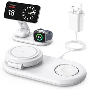 3 in 1 Wireless Charging Station for Apple,Foldable Magnetic Fast Wireless Charger Stand for MagSafe Charger for iPhone 17/16/15/14/13,for Apple Watch,for AirPods