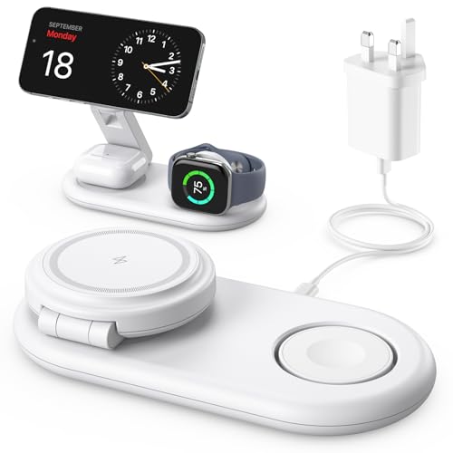 3 in 1 Wireless Charging Station for Apple Foldable Fast Magnetic Travel Wireless Charger Dock for MagSafe Charger Stand for iPhone 17/16/15/14/13 for Apple Watch for AirPods