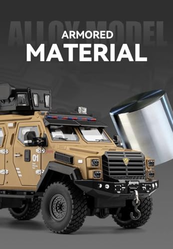 Image of Enterprise 1:24 Armored Police Car Diecast Model - Tooth Tiger Explosion-Proof Pull Back Metal Toy with Lights, Sounds & 4 Opening Doors - Collectible Vehicle for Kids & Display (Brown)